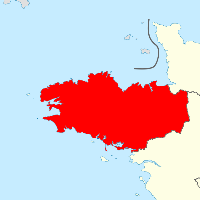 Région de Bretagne surlignée sur une carte